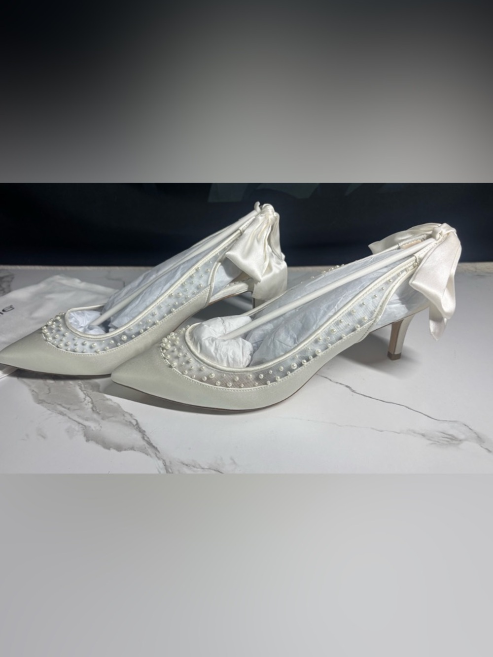 White Pointed Pearl-Trim Slingback Heels PLEASE READ DESCRIPTION!!! - Picture 6 of 6